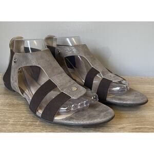 EUC AGL 39.5 Women US 9.5 Straps Stretch Pull On Ankle Sandals Brown Iridescent